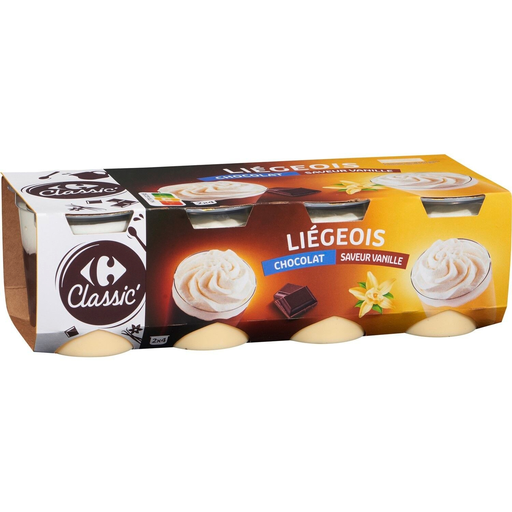 [3560071018627] CARREFOUR CLASSIC Liégeois chocolate and vanilla 8 pots of 100 g