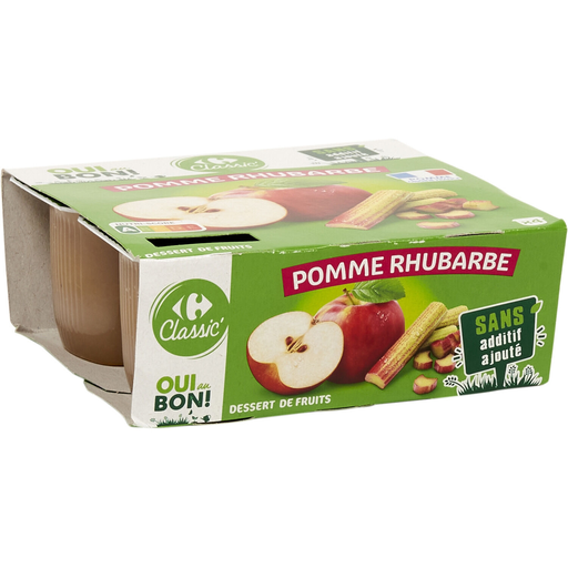 [3560071182274] CARREFOUR CLASSIC Apple Rhubarb Compote 4 pots of 100 g