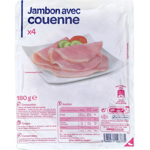[3560071193775] SIMPL White Ham With Rind 180 g