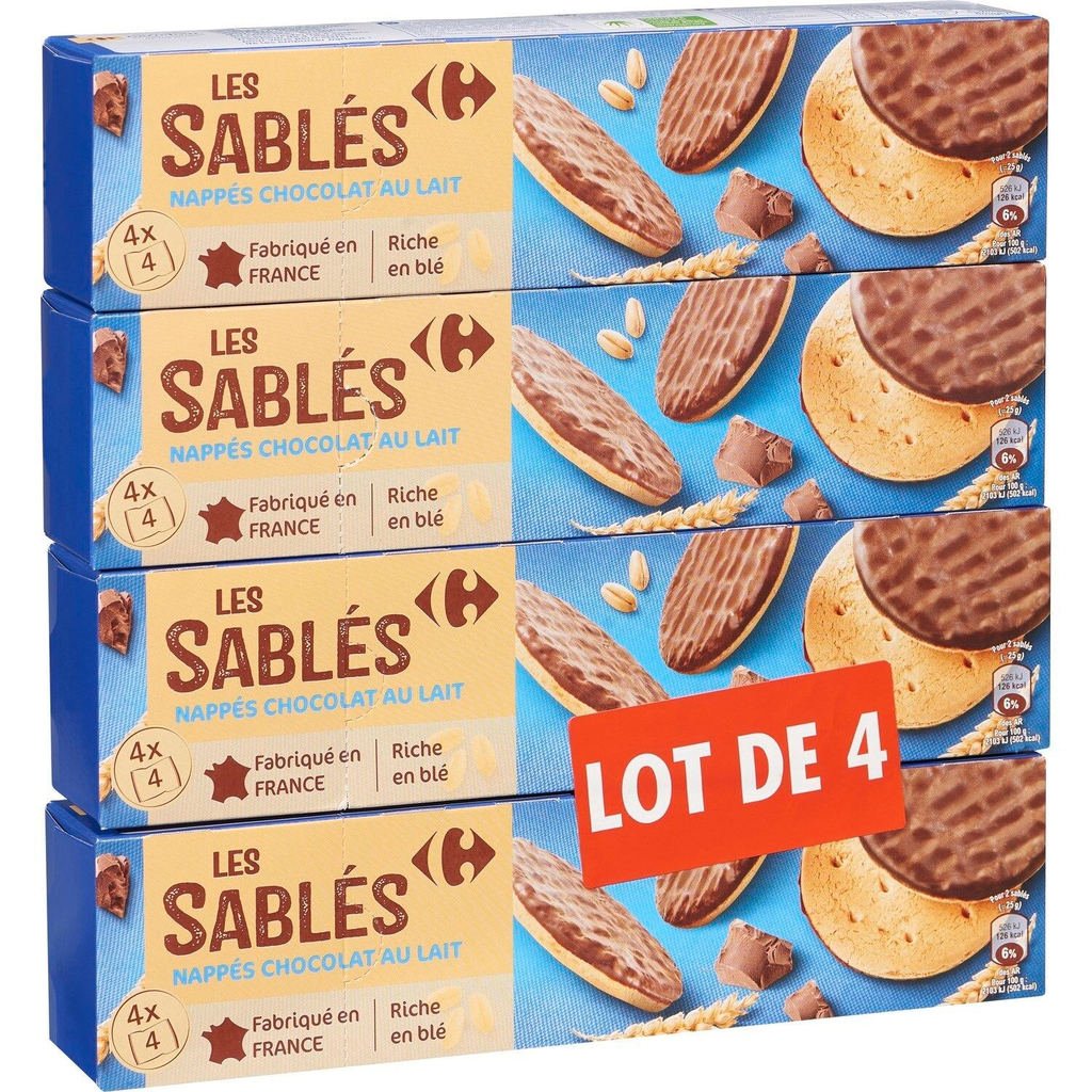 CARREFOUR Milk chocolate shortbread 4 packs of 200 g