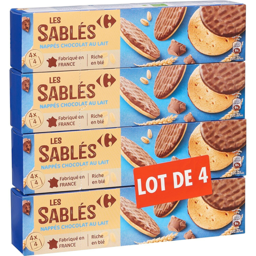 [3560071204488] CARREFOUR Milk chocolate shortbread 4 packs of 200 g