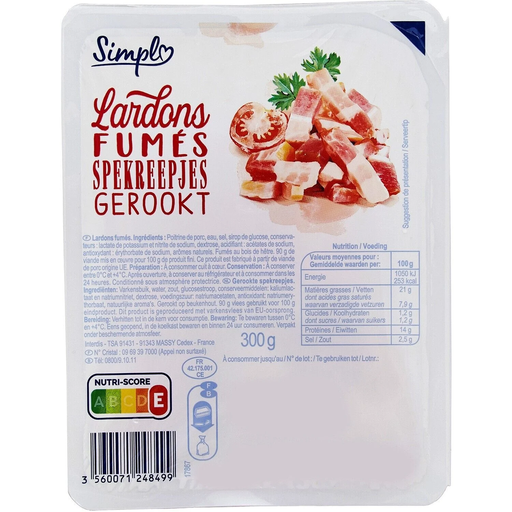 [3560071248499] SIMPL Smoked Bacon Lardons 300 g