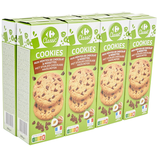 [3560071303402] CARREFOUR CLASSIC Cookies pépites chocolat et noisettes 8 paquets de 200 g