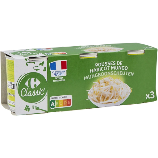 [3560071452445] CARREFOUR CLASSIC Pousses de haricot mungo 3 boites de 90 g