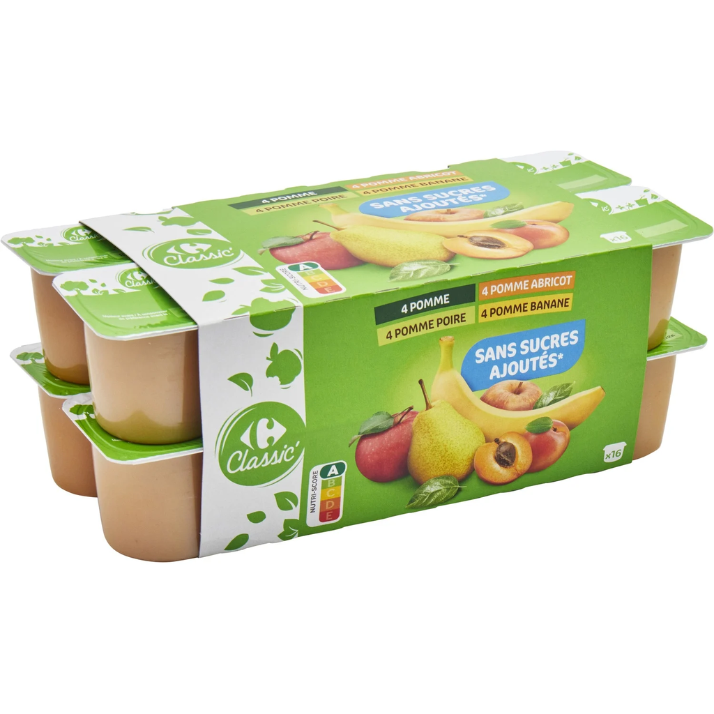 CARREFOUR CLASSIC Assorted fruit puree no added sugar 16 pots of 100 g