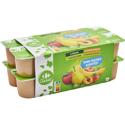 [3560071464165] CARREFOUR CLASSIC Assorted fruit puree no added sugar 16 pots of 100 g
