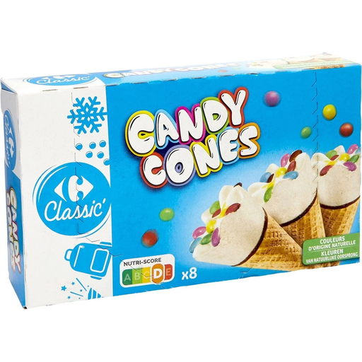 [3560071468682] CARREFOUR CLASSIC Vanilla Ice Cream Cones with Chocolate Candies 328 g