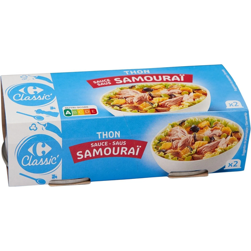 [3560071474447] CARREFOUR CLASSIC Tuna Flakes with Vegetables and Samurai Sauce 2 cans of 135 g