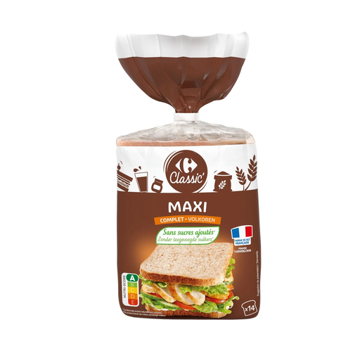 [3560071478865] CARREFOUR CLASSIC Pan de Molde Integral Maxi Sin Azúcares Añadidos 550 g
