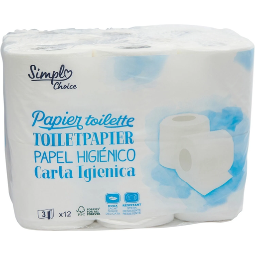 [3560071488475] SIMPL White Toilet Paper Triple Ply 12-roll pack