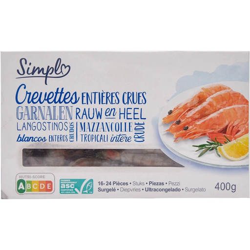 [3560071489953] SIMPL Crevettes entières crues 16/24 400 g