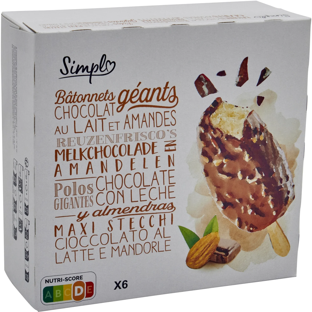 SIMPL Helados en Palo Vainilla Chocolate y Almendras 492 g