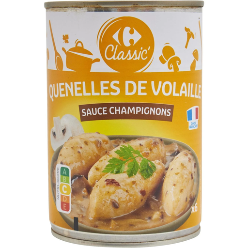 [3560071528508] CARREFOUR CLASSIC Quenelles de aves com molho de cogumelos 400 g