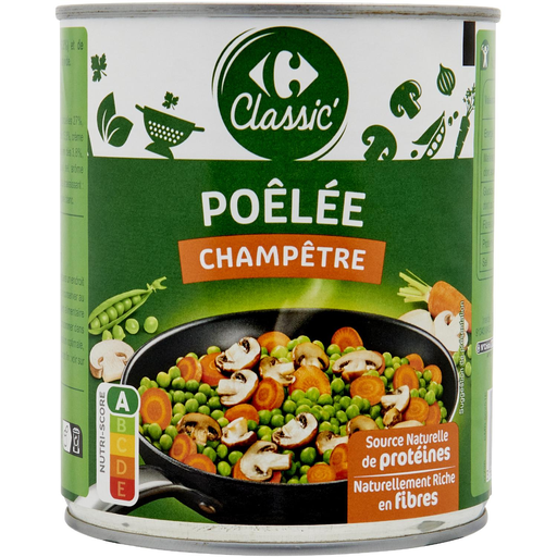 [3560071554453] CARREFOUR CLASSIC Poêlée champêtre Mélange de légumes et champignons cuisinés 580 g