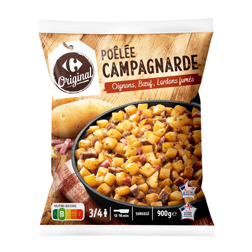 [3560071575496] CARREFOUR Poêlée campagnarde oignons, bœuf, lardons fumés 900 g