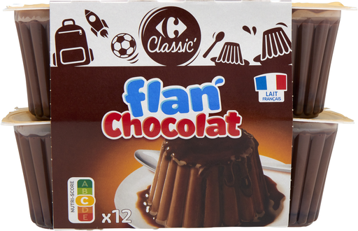 [3560071578800] CARREFOUR CLASSIC Chocolate Flan with Chocolate Sauce 12 pots of 100 g