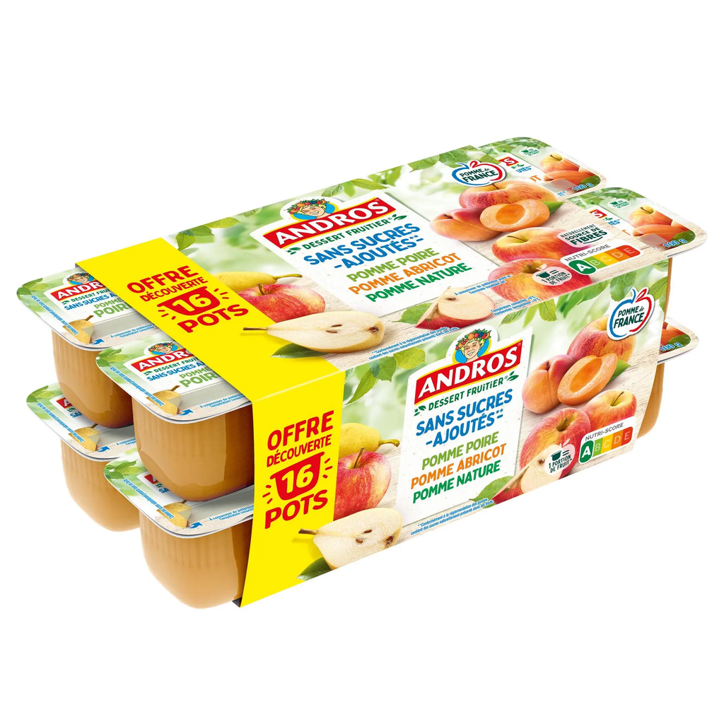 ANDROS Assorted fruit specialty apple pear, apple apricot, apple nature 16 pots of 100 g