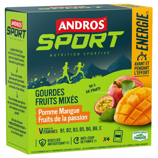 [3608580104391] ANDROS Sport Fruit Energy Pouches Apple Mango Passion Fruit 4x90g