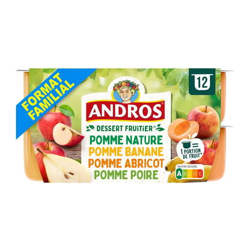 [3608580127857] ANDROS Fruit Specialty Assorted Apple/Banana/Pear/Apricot 12 pots of 100 g
