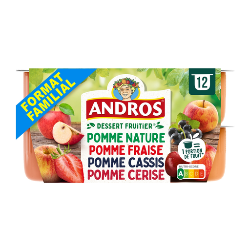 [3608580127888] ANDROS Apple Strawberry Blackcurrant Cherry Compote 12 pots of 100 g