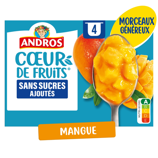 [3608580161967] ANDROS Mango Fruit Dessert Cœur de Fruits 4 pots of 97 g