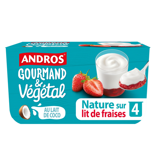[3608580175179] ANDROS Gourmand et végétal Coconut milk stirred yogurt with strawberry 4x100g