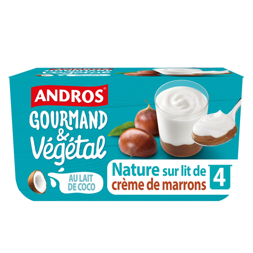 [3608580175230] ANDROS Gourmand & Végétal Coconut Milk Plant-Based Stirred Yogurt with Chestnut Layer 4x100g