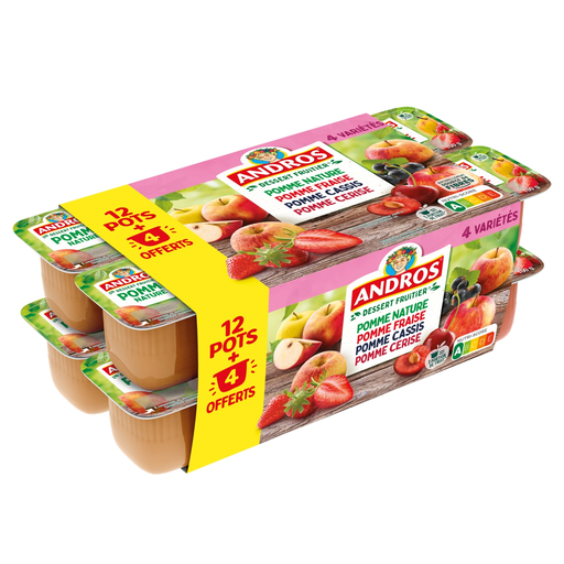 [3608580176978] ANDROS Fruit specialty assorted apple/strawberry/blackcurrant/cherry 16 pots of 100 g