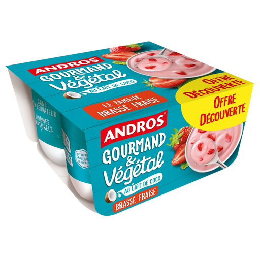 [3608580185963] ANDROS Plant-Based Coconut Strawberry Yogurt Alternative 4x100g