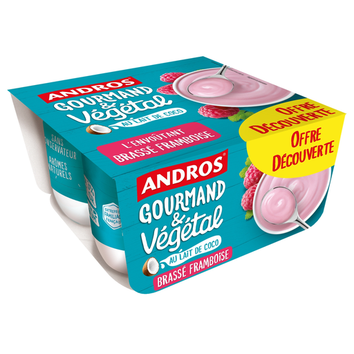 [3608580186021] ANDROS GOURMAND ET VEGETAL Coconut milk raspberry stirred dessert 4x100g