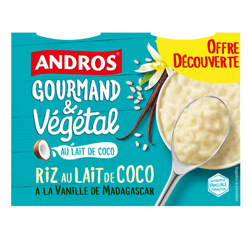 [3608580186144] ANDROS GOURMAND ET VEGETAL Coconut Milk Rice Pudding with Madagascar Vanilla 4 pots of 100 g