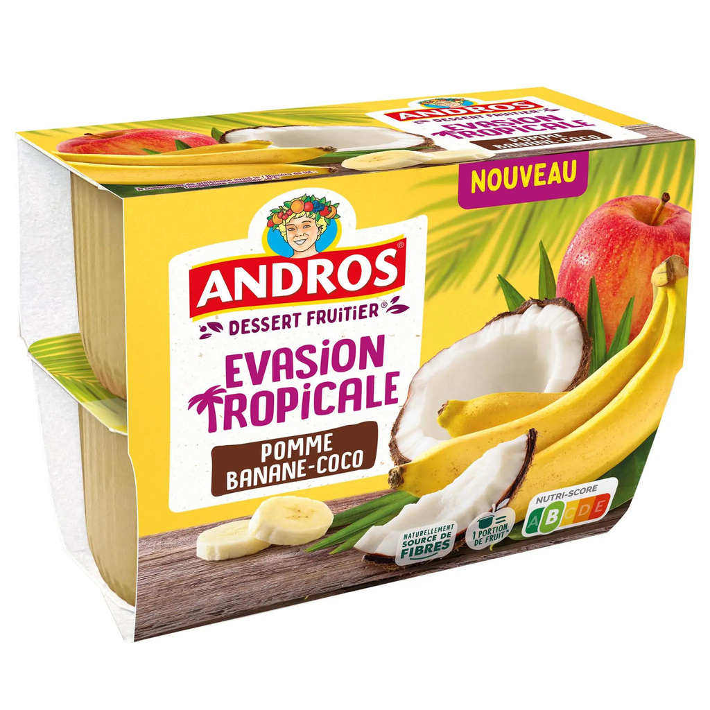 ANDROS Tropical Escape Fruit Dessert Apple Banana Coconut 4 pots of 97 g