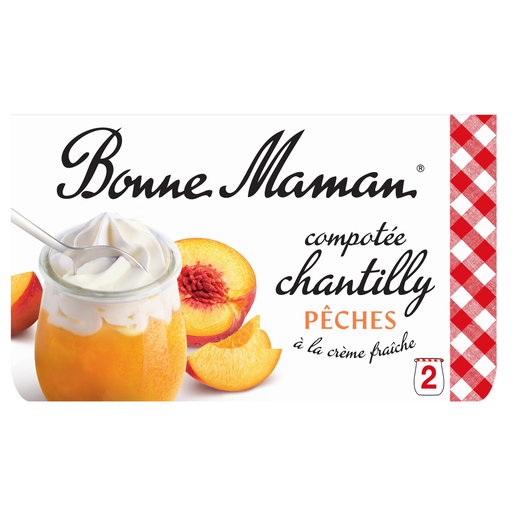 [3608580194040] BONNE MAMAN Peach Chantilly Compote with Fresh Cream 2 pots of 105 g