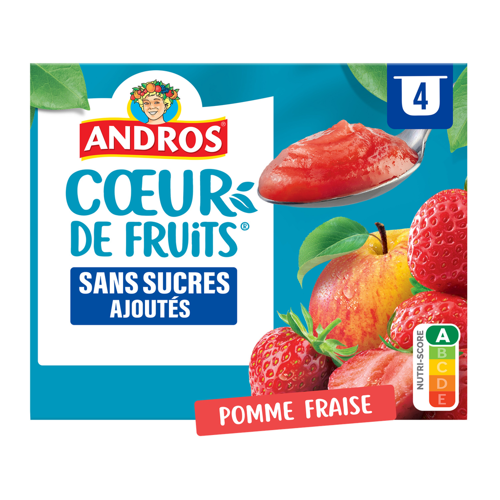 ANDROS COEUR DE FRUITS Apple Strawberry Cups No Added Sugar 4x97g