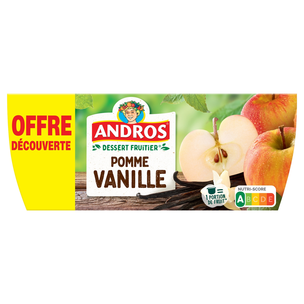ANDROS Compote Pomme Vanille 4 pots de 100 g