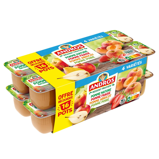 [3608580795087] ANDROS Fruit Specialty Assorted apple/strawberry/apricot/pear 16 pots of 100 g