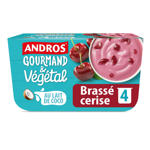 [3608580963479] ANDROS Stirred yogurt cherry morello with coconut milk 4 pots of 100 g