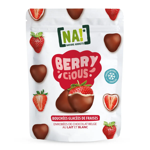 [3609200000543] NATURE ADDICTS Fresas bañadas en chocolate blanco y con leche 100 g