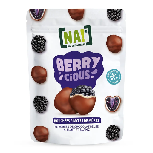 [3609200000550] NATURE ADDICTS Moras con chocolate con leche y blanco congeladas 100 g