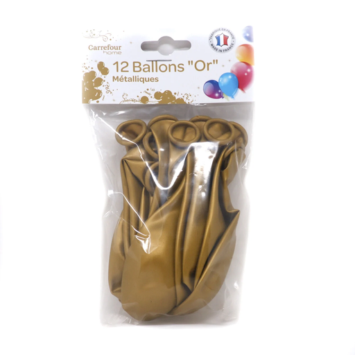[3614614000973] CARREFOUR Gold metallic effect plastic balloon 12-balloon header bag