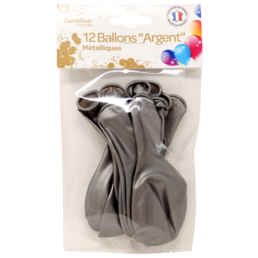 [3614614000980] CARREFOUR Metal balloon 30m silver pack of 12