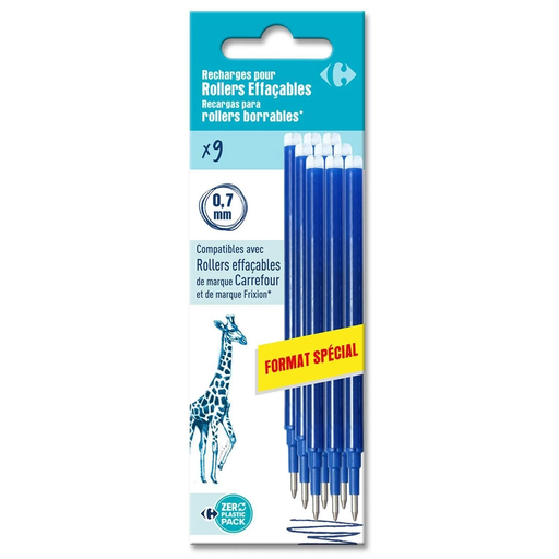 [3615004596373] CARREFOUR Recambios de tinta azul para roller borrable caja de 9 cartuchos