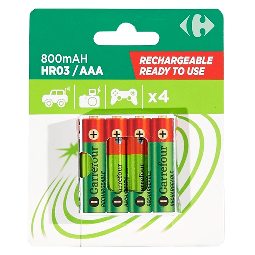 [3616473158031] CARREFOUR Pilhas recarregáveis AAA/HR3 800mAh 1,5V lote de 4 pilhas