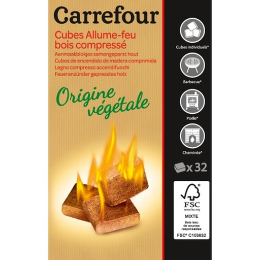 [3616473218773] CARREFOUR Compressed Wood Firelighters, 32-pack