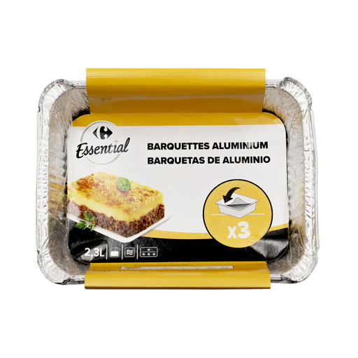 [3616474488328] CARREFOUR Barquettes en aluminium 2,3 L, le lot de 3 barquettes