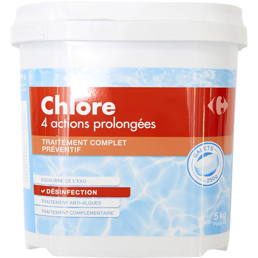 [3616474658257] CARREFOUR Chlore 4 Actions Prolongées en galets 5 kg