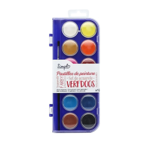 [3616474781405] SIMPL Peinture à l'eau en pastilles 12 couleurs + 1 pinceau