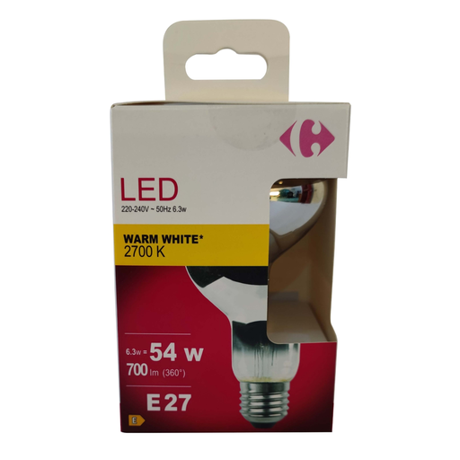 [3616475618182] CARREFOUR Lâmpada LED E27 Spot Branco Quente 60W por lâmpada