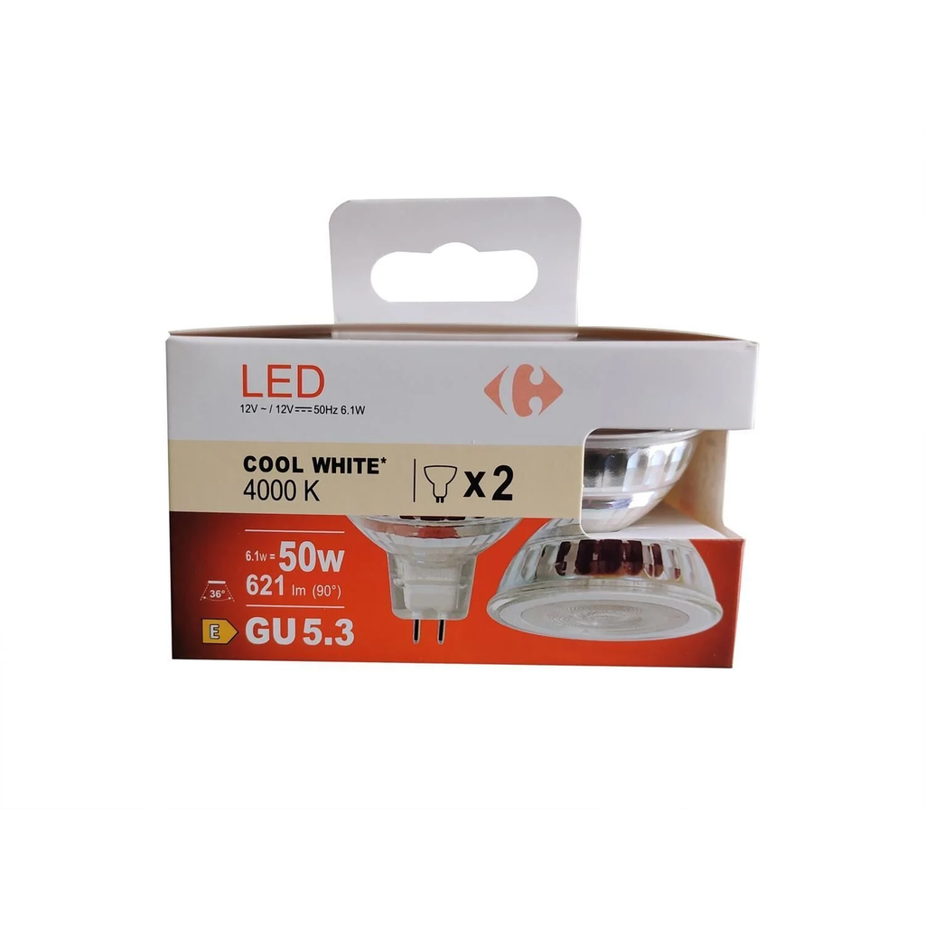 CARREFOUR LED Bulb GU5.3 Spot Cool White 50W 2-pack