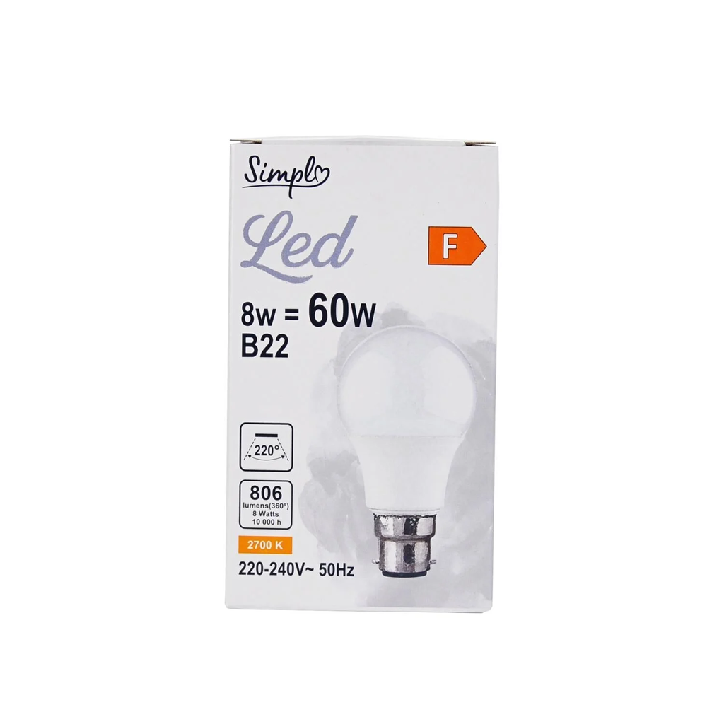 SIMPL Bombilla Led B22 Estándar Blanco Cálido 60W unidad